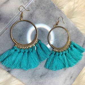 Teal - Tassel and Hoop Earring